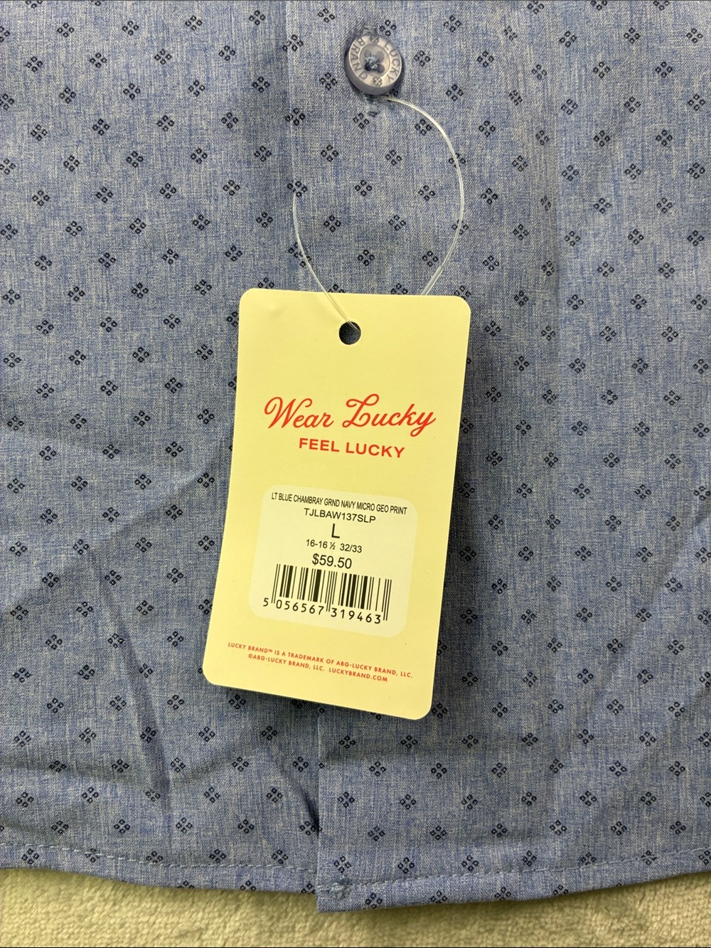 NWT‎ Lucky Brand Men’s Large Slim Fit 4-Way Stretch Blue Geo Button Down Shirt - Picture 4 of 7